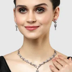 Karatcart Black and Rose Gold-Plated Cubic Zirconia Studded Necklace Set-image-82