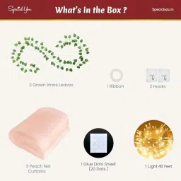 Special You Festive Decoration Setup For Home Peach Curtains & Green Vines - 10 Pcs image 2