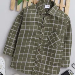 BAATCHEET Pure Cotton Full Sleeves Window Pane Plaid Checked Shirt- Green-picture-23