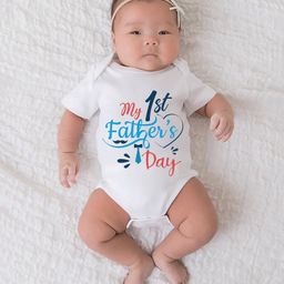 BLUSHES 100% Cotton Fathers Day Theme Half Sleeves Happy First Fathers Day Text Printed Onesie - White-picture-46
