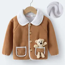 Kookie Kids Full Raglan Sleeves Front OpenFur Winter Jacket with Teddy Bear Applique - Brown image 1
