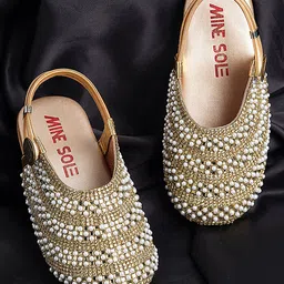 Mine Sole Pearl Detailing Half Cut Sandal - Gold-image-63