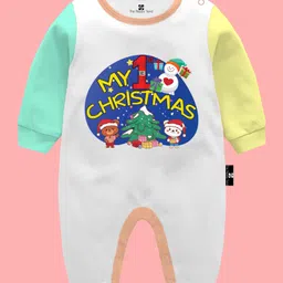 The Peppy Tend 100% Cotton Christmas Theme Full Sleeves My 1st Christmas Text Printed Romper - Multi Colour-picture-31
