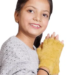 BHARATASYA Woollen Blend Fur Detailed Half Finger Gloves - Yellow-picture-44