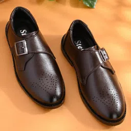 Stefens Solid Monk Shoes With Buckle Closure - Brown-picture-10