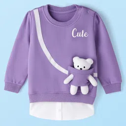 Babyhug Cotton Knit Full Sleeves Overlapped Sweatshirt With Teddy Bear Applique - Purple-picture-22