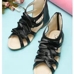 Tiny Bugs Bow Applique Detailed Zipper Closure Gladiators Sandals - Black-picture-35