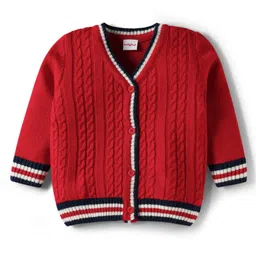 Babyhug Knitted Full Sleeves Front Open Sweater With Cable Knit Design - Red-picture-29