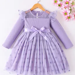 Mark & Mia Full Sleeves Party Dress With Polka Dot Print & Bow Applique - Lavender-picture-20