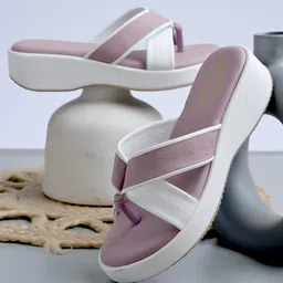 Shoetopia Colour Blocked Slip On Wedge Sandals - Mauve-picture-17