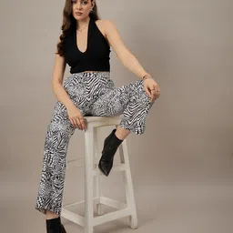 CORSICA Women Animal Printed Smart Loose Fit High-Rise Easy Wash Trousers-image-18