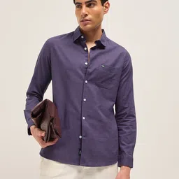 THE BEAR HOUSE Men Slim Fit Solid Spread Collar Casual Cotton Linen Shirt-picture-34