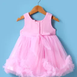 Babyhug Woven Sleeveless Fit & Flare Party Mesh Dress with Fills on Hem & Floral Applique - Pink image 2