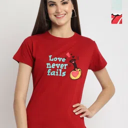 Dreambe Women Pack Of 3 Graphic Printed Round Neck Cotton T-shirts-picture-26