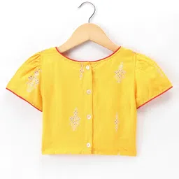 Saka Designs Cotton Rayon Woven Half Sleeves Embroidered Choli Lehenga Set with Dupatta -  Yellow & Red image 3