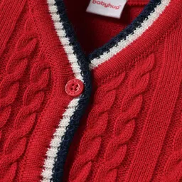 Babyhug Knitted Full Sleeves Front Open Sweater With Cable Knit Design - Red image 3