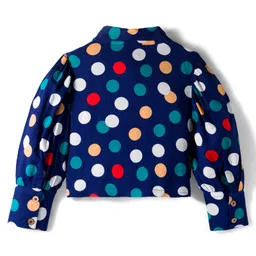 CrayonFlakes Rayon Knit Full Sleeves Polka Dots Printed Top & Culotte Pant Set - Navy Blue image 4