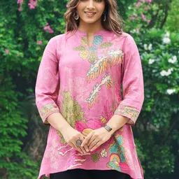 KALINI Floral Printed Pure Cotton Short Kurti-image-10