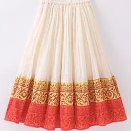 Twisha Sleeveless Floral Printed & Mirror Work Embroidered Top With Ghagra - Orange & Off White image 5