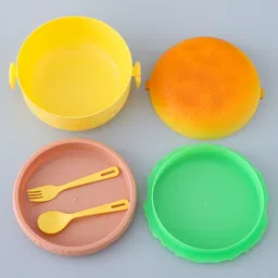 fab n funky Burger Shape Lunch Box with Spoon- Yellow image 4