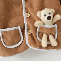 Kookie Kids Full Raglan Sleeves Front OpenFur Winter Jacket with Teddy Bear Applique - Brown image 4