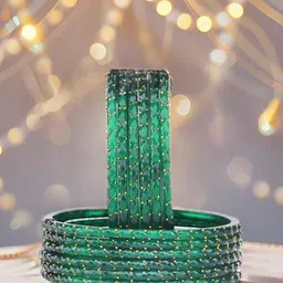 KOTTIAR CREATIONS Set Of 12 Crystal Studded Glass Bangles-picture-19