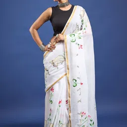 Taavi Women Zari Detail Indie Floral Pure Cotton Saree-image-94