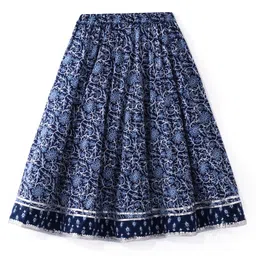 Babyhug Cambric Woven Sleeveless Choli Lehenga & Dupatta Set Floral Print with Tassle Detailing - Indigo image 5