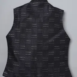 Ridokidz Full Sleeves Solid Kurta & Pyjama With Abstract Embroidered Jacket Set - Navy Blue image 5