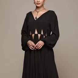 Label Ritu Kumar Black Crepe A-Line Dress-picture-14
