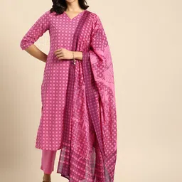 Anouk Women Pure Cotton Checked Regular Kurta With Trousers & Dupatta-picture-48