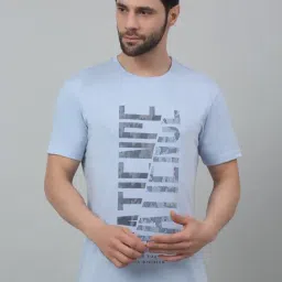Cantabil Sky Blue Regular Fit Printed T-Shirt-picture-24