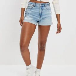 American Eagle Outfitters Ice Blue Cotton Distressed Shorts-picture-4