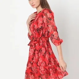 Vero Moda Red & Black Floral Print A Line Dress image 4