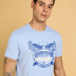 Wrangler Sky Blue Regular Fit Graphic Print Cotton Crew T-Shirt image 4