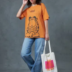 Bewakoof Orange Graphic Print Oversized T-Shirt image 4
