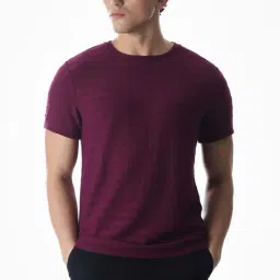 Jack & Jones Mauve Wine Cotton Regular Fit Texture T-Shirt-picture-24