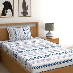 Home Ecstasy 140TC 100% Cotton Geometric Purple Single Bedsheet with 1 Pillow Cover-image-23