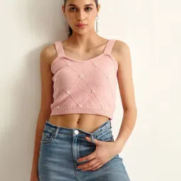 Cover Story Pink Embellished Crop Top-picture-21