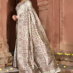 Elora Dusty Grey Silk Woven Saree With Unstitched Blouse image 4