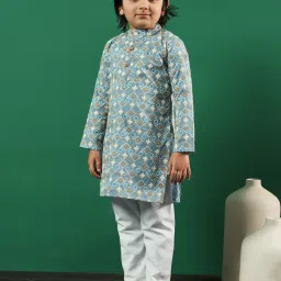 READIPRINT FASHIONS Kids Blue & White Embroidered Full Sleeves Kurta with Pyjamas image 4