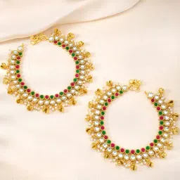 Peora Gold Plated Pink Green Synthetic Stone & Beads Anklet-picture-28