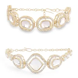 Zaveri Pearls Set of 2 Gold Tone Dazzling Austrian Diamonds & Stones Fusion Bracelets-ZPFK17940 image 4