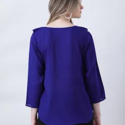 Qurvii Blue Plain Ruffle Neck Top image 2