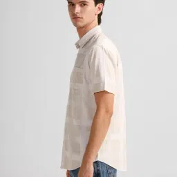 Crocodile Beige Organic Cotton Checked Regular Fit Shirt image 3