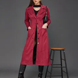 Miss Chase Dark Red Relaxed Fit Long Jacket image 4