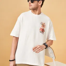 People by Pantaloons Snow White Cotton Slim Fit Printed T-Shirt image 4