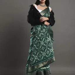 Saree Mall Green Woven Saree With Unstitched Blouse-image-6