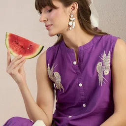 Indo Era Women Ethnic Motifs Embroidered Regular Thread Work Pure Cotton Kurta with Trousers-picture-14