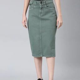 showoffff SHOWOFF Green Denim Midi Skirt-picture-28